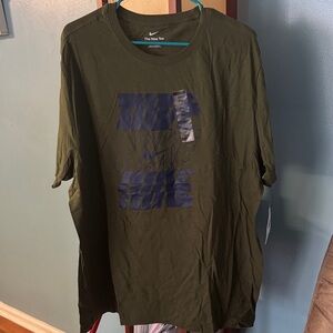 Nike Men's Dark Green Tee with Blue Graphic